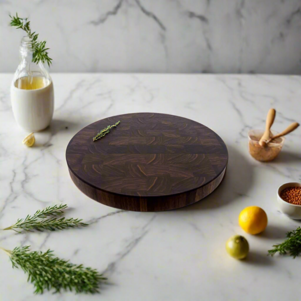 Walnut Cutting Board, Round, End Grain