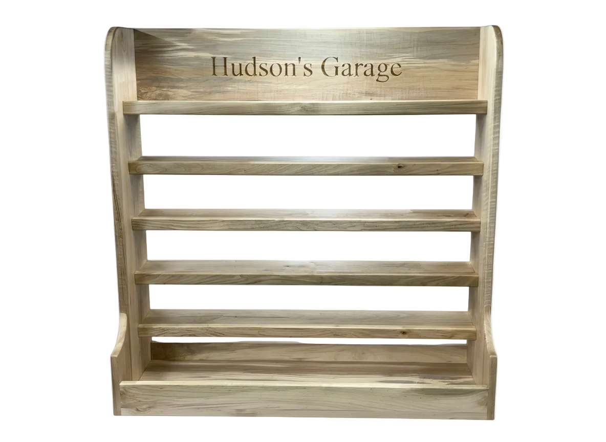 Handcrafted 36x36 Solid Maple Monster Jam Truck Display Shelf with Custom Name Engraving