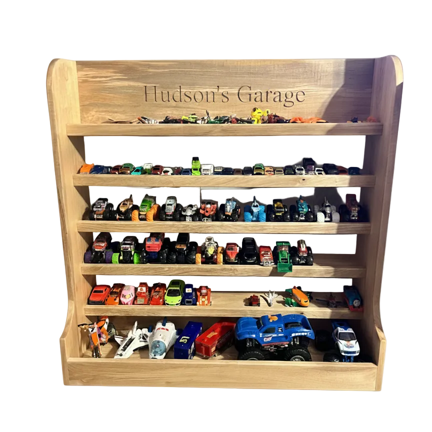 Handcrafted 36x36 Solid Maple Monster Jam Truck Display Shelf with Custom Name Engraving
